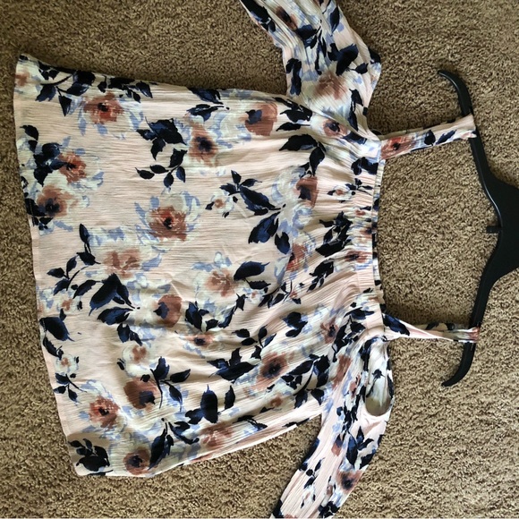 FLORAL PRINT COLD SHOULDER BLOUSE TOP PINK/BLUE WOMENS SMALL - Picture 7 of 7